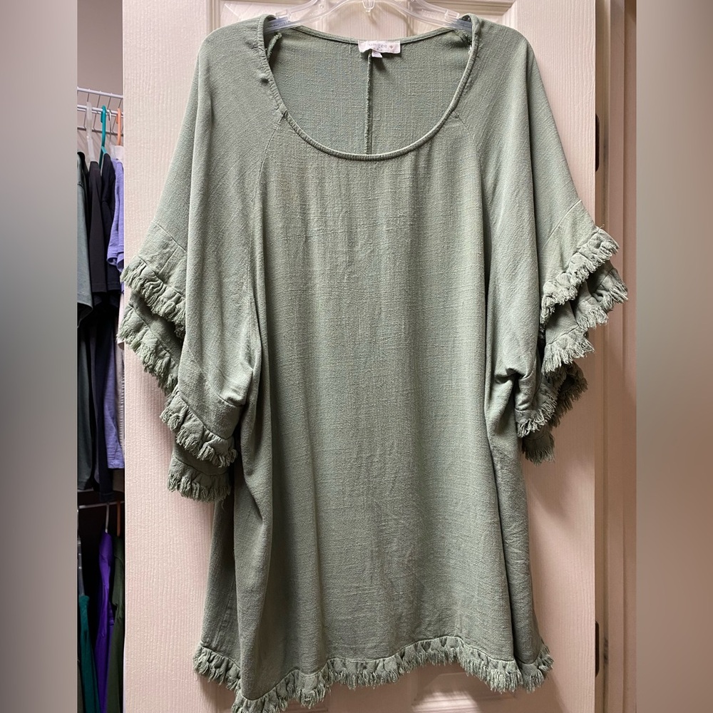 Umgee Sage Green Tunic with Ruffle Sleeves